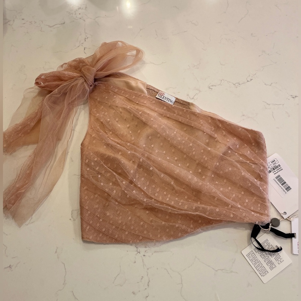 RED VALENTINO Cropped One Sleeve Tulle Swiss Dot Top. EU 44 or U.S. 8 NWT. $657!